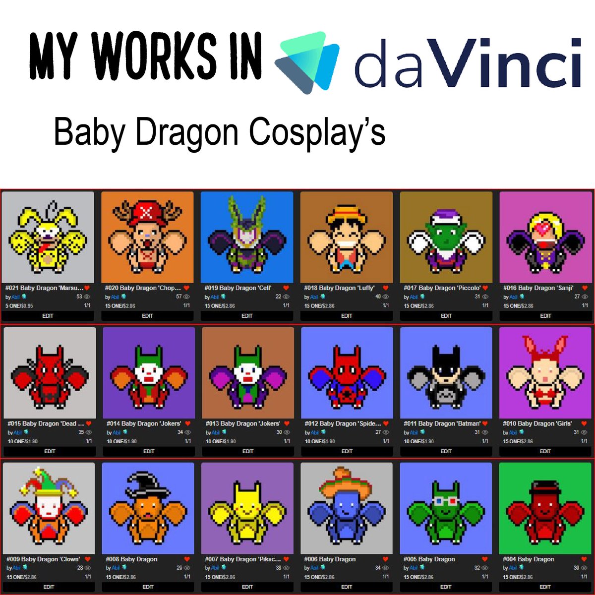AbilMortality's tweet photo. My Baby Dragon Collection, Only 5 to 15 ONE. Thank you very much

https://t.co/97COzqMUFu

#davincigallery #HarmonyONE #NFT #NFTCommmunity #NFTCollection #nftcollector #nftart #NFTs #NFTProject #NFTdrop https://t.co/785i0MBR9O