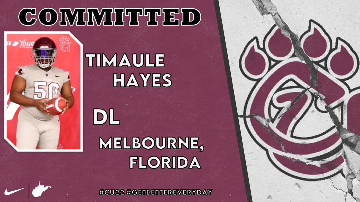 ConcordFootball's tweet photo. Welcome to Athens, Timaule Hayes!! 

DL | 6'1 | 305 
Melbourne, Florida 
Eau Guille HS 

#CU22 🐾🐾 https://t.co/RsRdpYJV0R