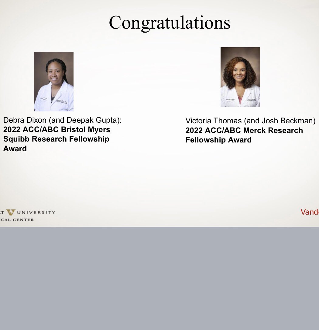 Congratulations to Drs Dixon and Thomas on their ACC Fellowship Awards!!! ⁦@vumccardsfit⁩ ⁦@VUMC_heart⁩ ⁦@JoshuaBeckmanMD⁩ ⁦@VUMC_Medicine⁩ ⁦@BoydDamp⁩