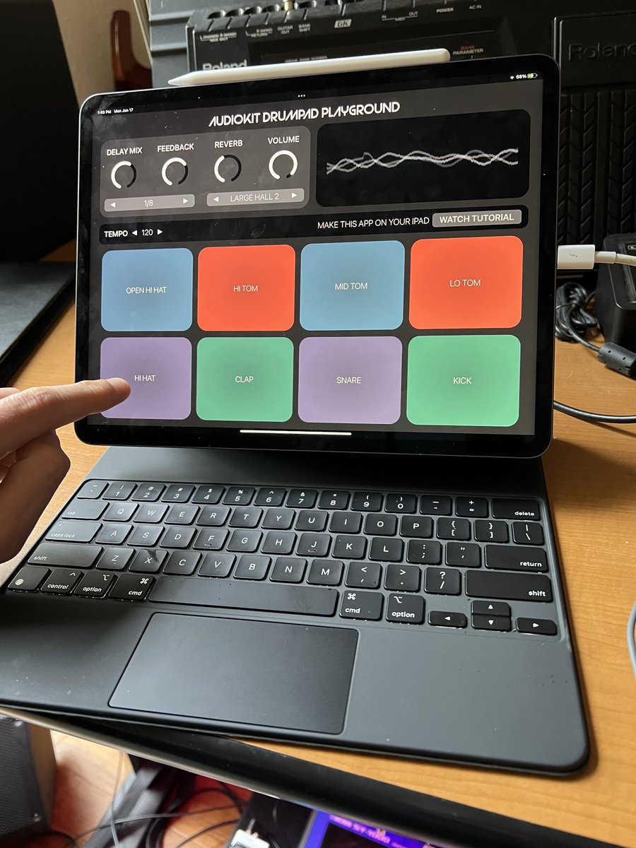 FUN & NEW: AUDIOKIT DRUM PAD PLAYGROUND – MAKE THIS APP ON YOUR IPAD! Make a music app. No Mac required. Code & Tutorial Video included. Pass it on. 🙌 Full open-source. audiokitpro.com/drumpadplaygro…