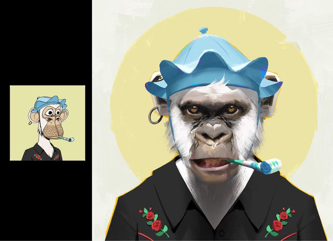 painter_crypto's tweet photo. Speechless. @angryapearmy just made me this honorary angry ape!  Thank you @Jparkedart 🙏🏼 

Fun facts. John and I both went to Art Center College of Design. We’ve worked on over 50 films combined. He is also THE concept artist responsible for the look of the Planet of the Apes. https://t.co/PXJMG4ctLh
