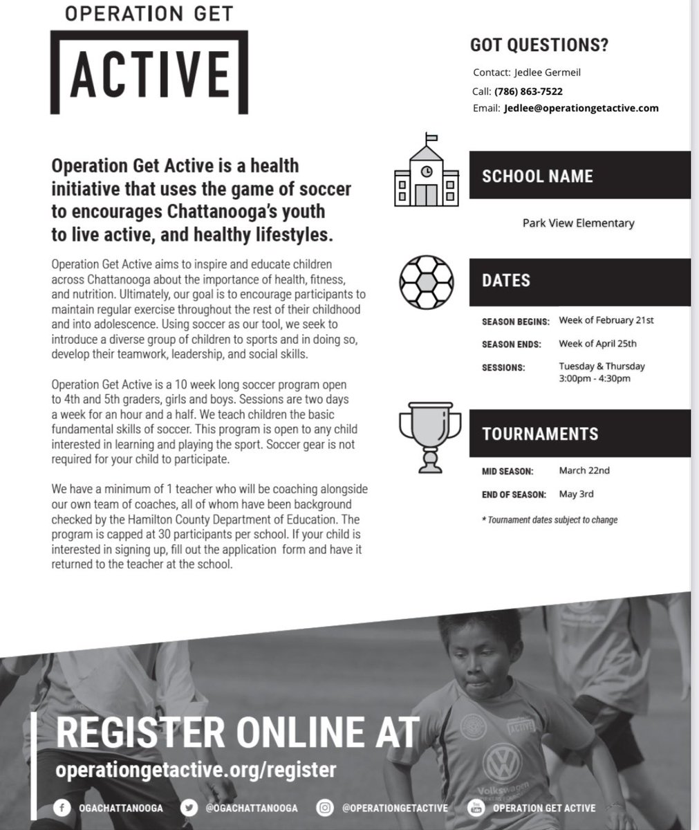 Check out this new program that will be starting on February 24th, for 3rd-5th grade. If you have any questions please see the contact information below. Super excited about this opportunity for our students. ⚽️