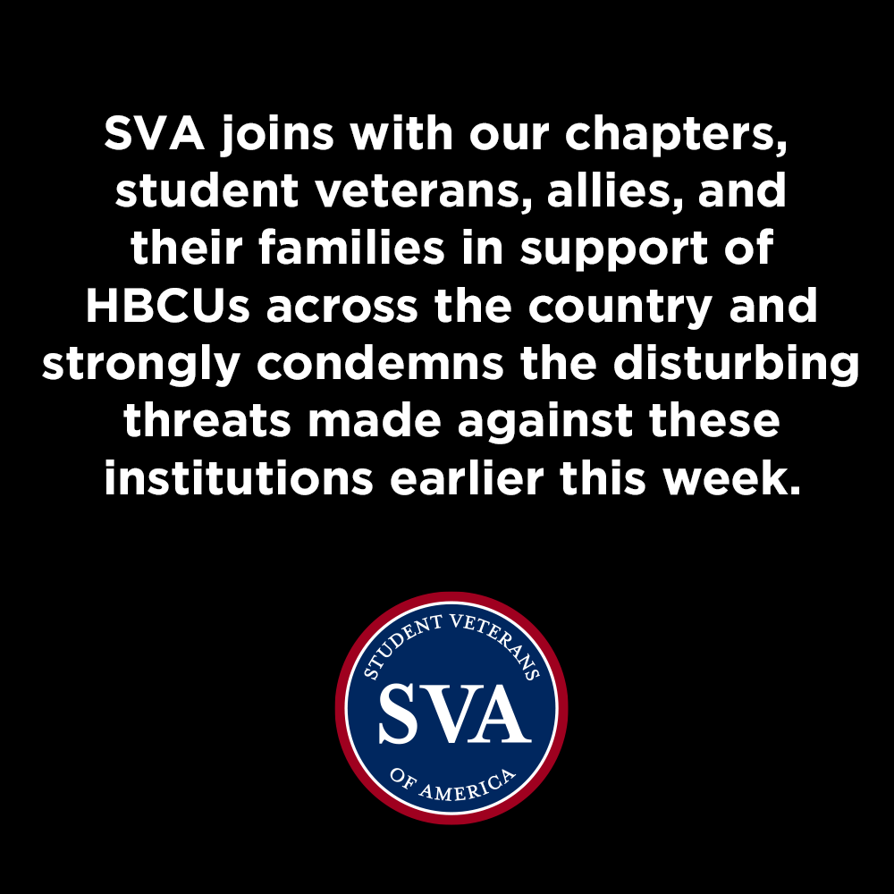 SVA joins with our chapters, student veterans, allies, and their families in support of HBCUs across the country and strongly condemns the disturbing threats made against these institutions earlier this week.