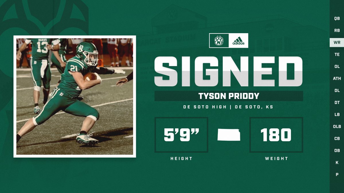 Adding another sure handed receiver from the Jayhawk State. We’re excited to announce the signing of Tyson Priddy. Tyson is a WR from De Soto HS. #BEARCAT22TANDARD <a href="/PriddyTyson/">Tyson Priddy</a>
