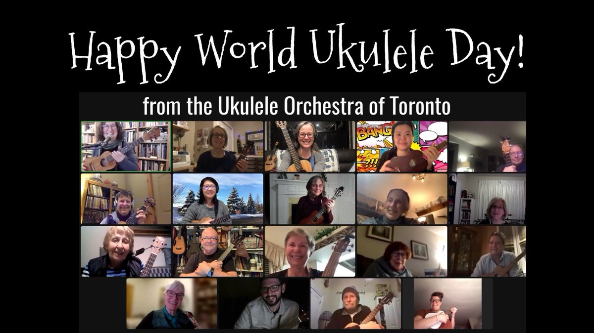 UkesofT's tweet photo. Happy World Ukulele Day!
It was great to see all our members last Tuesday for our first virtual session of 2022! We are all excited to make music and create some virtual performances together this year.
#ukulele #ukuleleorchestraoftoronto #ukesofT #communitymusic #uketropolis https://t.co/sKZeNuCBkx