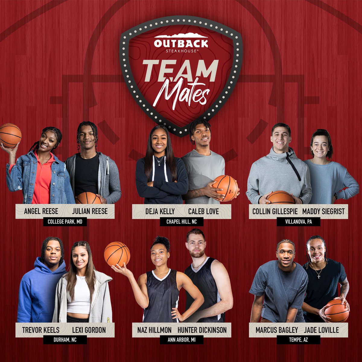 Outback's tweet photo. 2.2.22 🚨🏀 We��re excited to continue our support of college athletes and welcome our newest players to #OutbackTeamMATES. https://t.co/63VPXmrW0N