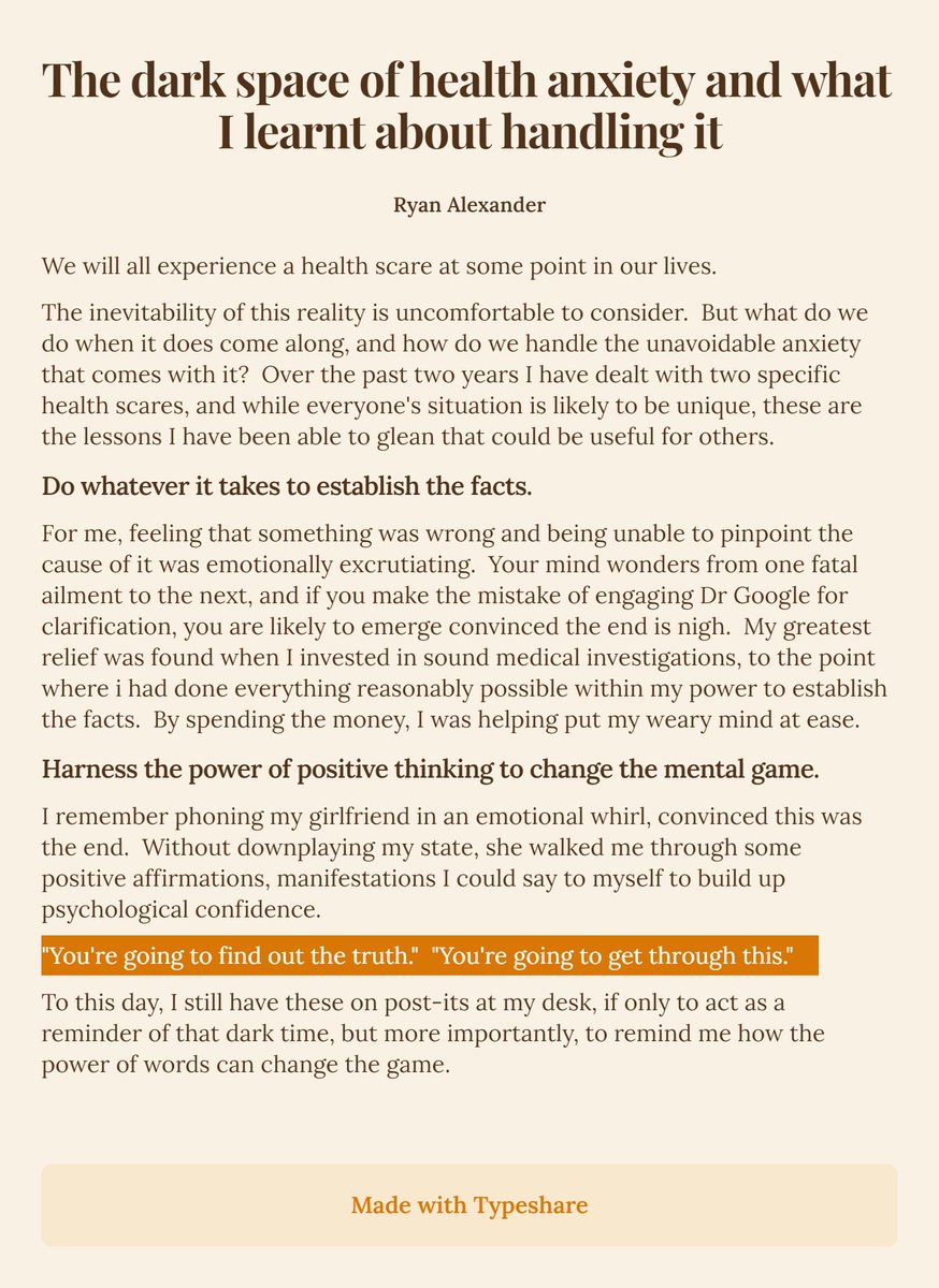 RyanRander's tweet photo. Health scares are part of life.  

So when a health scare hits, what tools do we have to handle the emotional fallout?

Here are some personal observations that helped me through mine and that could help you too. https://t.co/sW7YleBvTH