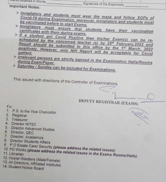 kashif_ishaq1's tweet photo. Physical exam only for COVID-19 negative cases while by presenting NIH report positive students can reschedule  their exam. While university is already closed. # #weWantOnlineExam https://t.co/597SAj7nDo