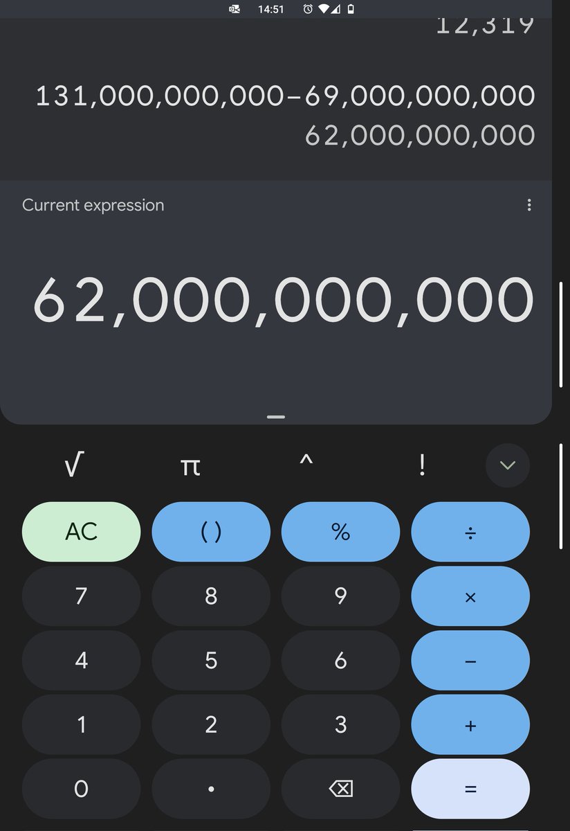 Calculator spanned on a Surface Duo 2 in compose mode can show input buttons on the bottom screen and the display and calculation history on the top screen. This presents larger controls and allows you to refer back to your history helping you calculate more efficiently. It could also be used sitting on a table open like a laptop.