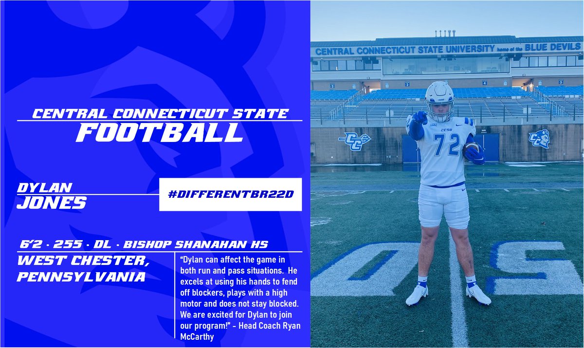 CCSU FOOTBALL (@ccsufootball) on Twitter photo Welcome Dylan Jones, a defensive lineman from Bishop Shanahan HS in Pennsylvania, to the CCSU Football Family!
➡️<a href="/Dylan_Jones72/">Dylan Jones</a>
#DIFFERENTBR22D Welcome Dylan Jones, a defensive lineman from Bishop Shanahan HS in Pennsylvania, to the CCSU Football Family!
➡️<a href="/Dylan_Jones72/">Dylan Jones</a>
#DIFFERENTBR22D