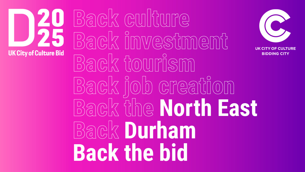 in2digitate's tweet photo. We are proud to be one of hundreds supporting the #Durham2025 bid for UK City of Culture 2025, lighting the way to more culture, investment and opportunity for the entire North East.
#UKCityofCulture #NoOrdinaryCounty https://t.co/c4IyKlTKvc