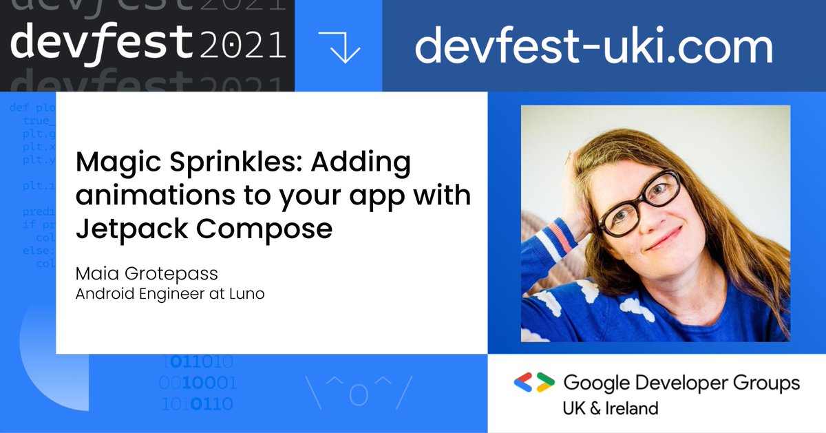 📺Watch @maiatoday ‘s talk “Magic Sprinkles: Adding animations to your app with Jetpack Compose” and catch up on all the talks here bit.ly/devpartyYouTube #devfestuki #ai #ml #cloud #devops #webdevelopment #mobile #android #diversity #inclusion #womenintech