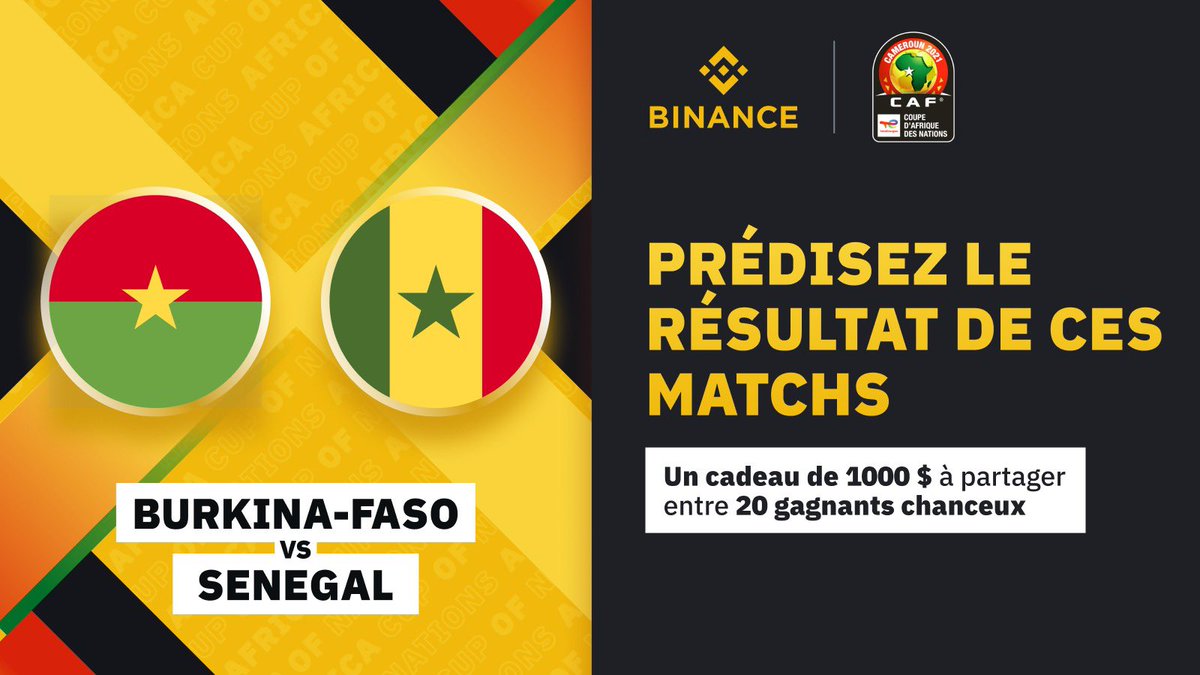 binanceafrique's tweet photo. Prêt pour la 1ere demi-finale ce soir?⚽

Le tirage au sort de 1000$ BUSD est de retour🤑

👉🏼Inscrivez vous sur Binance
👉🏼Prédisez le score correct : 🇧🇫 - 🇸🇳
👉🏼RT et remplissez le formulaire 👉🏾

https://t.co/qLB6F4JLuj

Let´s go⚽ #WhoIsBinance #CAN2021 https://t.co/TabE5ZFB1h