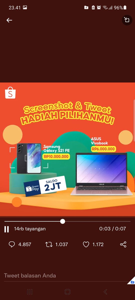 arifseboh's tweet photo. @ShopeeID #ShopeeBagiHadiah #MauSamsung21FEdariShopee @ShopeeID 
Bismillah semogabdapat https://t.co/0KnI7ickYc