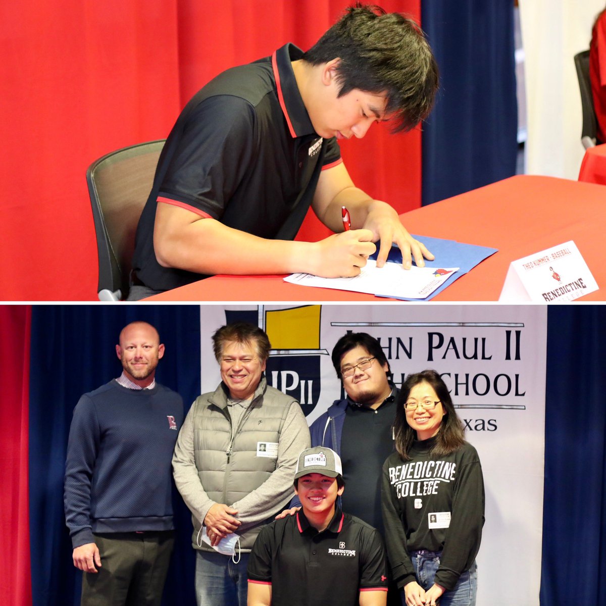 JPIIHSSports's tweet photo. These four Cardinals signed their letters of intent in our Signing Day ceremony! ✍️

Theo Kummer ⚾️ @RavenBaseball 
Lanie Meeks 👟 @RazorbackTF 
Cameron Smith ⚽️ @DUMensSoccer
Jackson Wininger ⚾️ @McMurryBaseball

Congratulations Cards! You’ve earned this day! #OutWorkEveryone https://t.co/62Mg2ecgXL