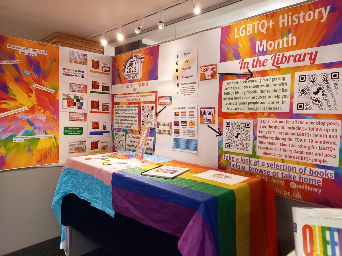 February is LGBT+ History Month so come and take a look at our displays in both libraries- you'll find links to our blog, the amazing LGBT+HM 2022 reading list, learn about all things flags and tell us what it means to you! 🧡💜💙
<a href="/LibrariansUoL/">Subject Support</a> 
#lgbthm22 #LGBTplusHM #lgbthm2022
