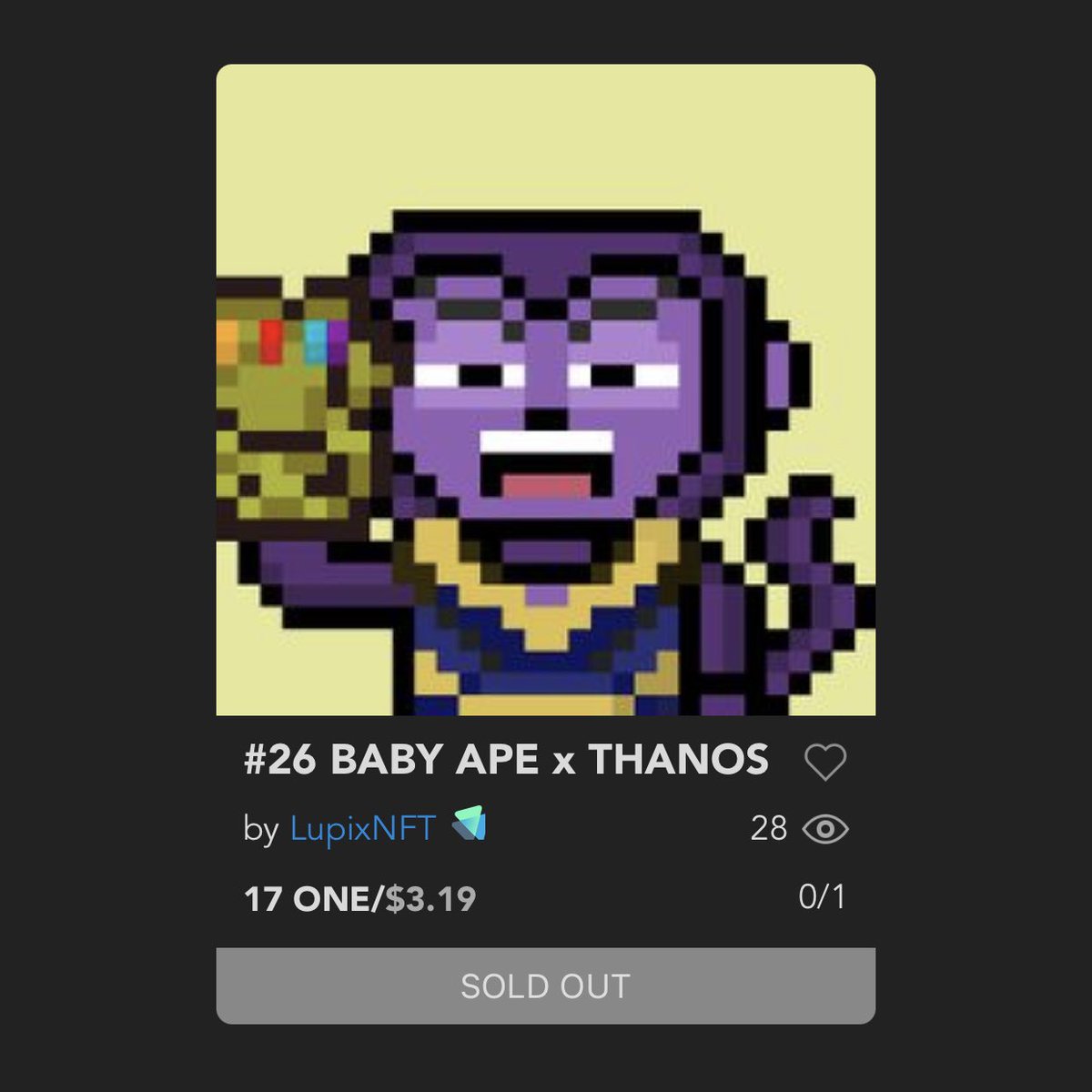 Thanks you so much for adopt my #BabyApe Thanos ❤️ <a href="/luciidghost/">teef</a>  🌈

#NFTCommunity #NFT #NFTs #NFTSold