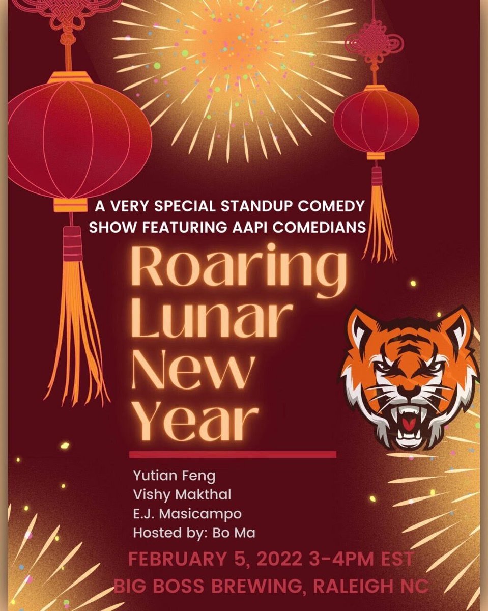 Duke University Postdoc Association (@dukepostdocs) on Twitter photo Triangle Popup has organized a comedy show/Lunar New Year event this Saturday (2/5) at Big Boss Brewing Company which features postdocs <a href="/YutianF/">Willis-Fung</a> and @BoMa_phd from 1-5pm (comedy from 3-4pm)
Asian food trucks, comedy, board games, and outdoor seating!
g.page/bigbossbrewing… Triangle Popup has organized a comedy show/Lunar New Year event this Saturday (2/5) at Big Boss Brewing Company which features postdocs <a href="/YutianF/">Willis-Fung</a> and @BoMa_phd from 1-5pm (comedy from 3-4pm)
Asian food trucks, comedy, board games, and outdoor seating!
g.page/bigbossbrewing…