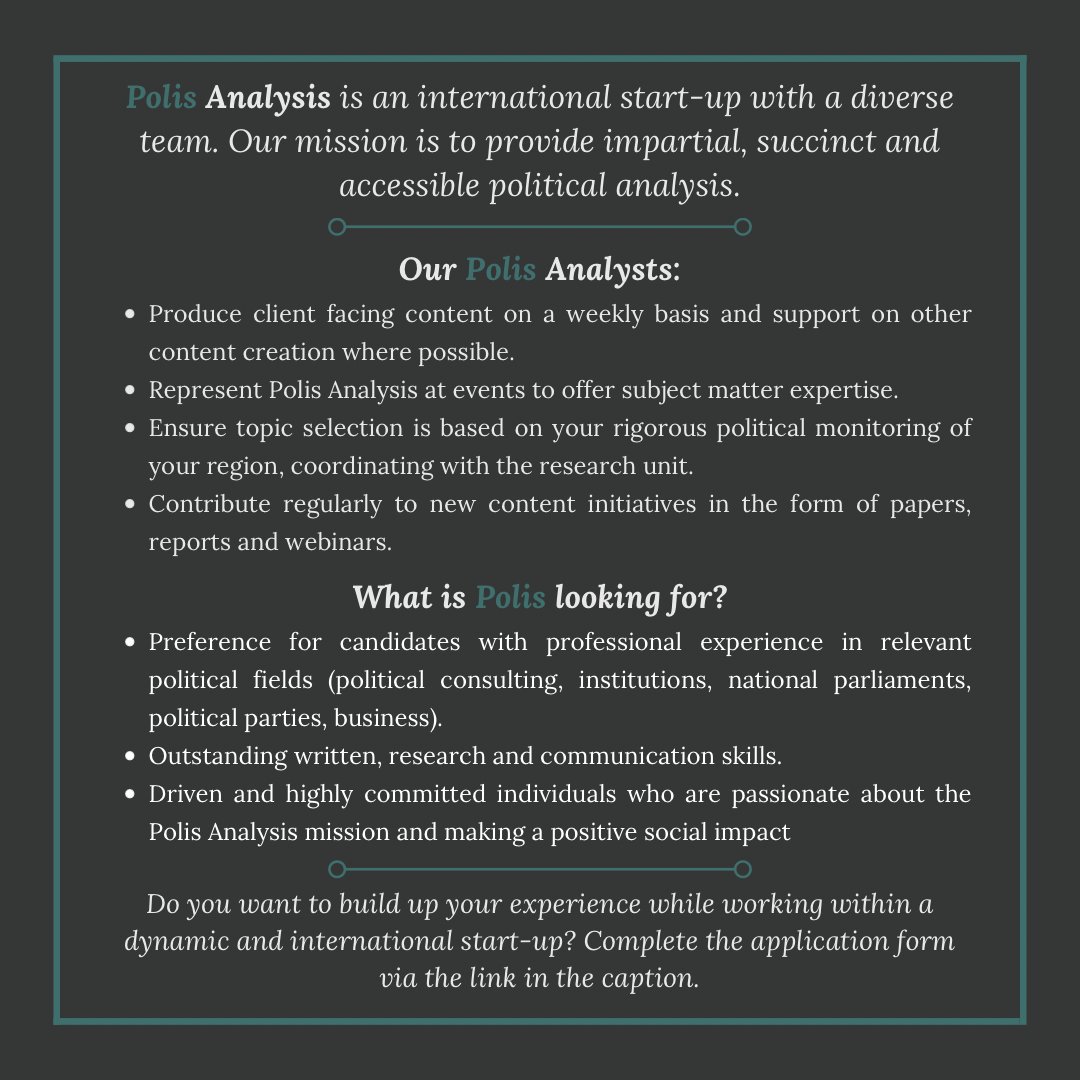 ✅ Applications for our Polis Analysis Volunteer Analysis are now open. 🎯 Apply now to be part of a mission-led start up navigating the political world. ➡️ Complete the application form using the link: linkedin.com/jobs/view/2896…