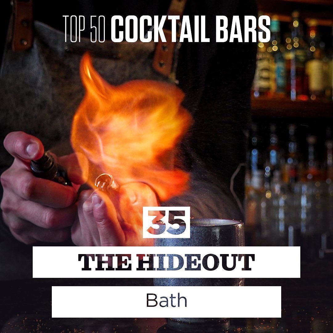Hideout_Bath's tweet photo. 35th Best Cocktail Bar in the UK!🔥

It’s such a massive honour for us to be included in the @50Cocktailbars list for the second year running and we only went and jumped 11 places. We couldn’t do any of it without you, and the hard work of our legendary team. Still buzzing!🍸 https://t.co/Pjd59KQUMc