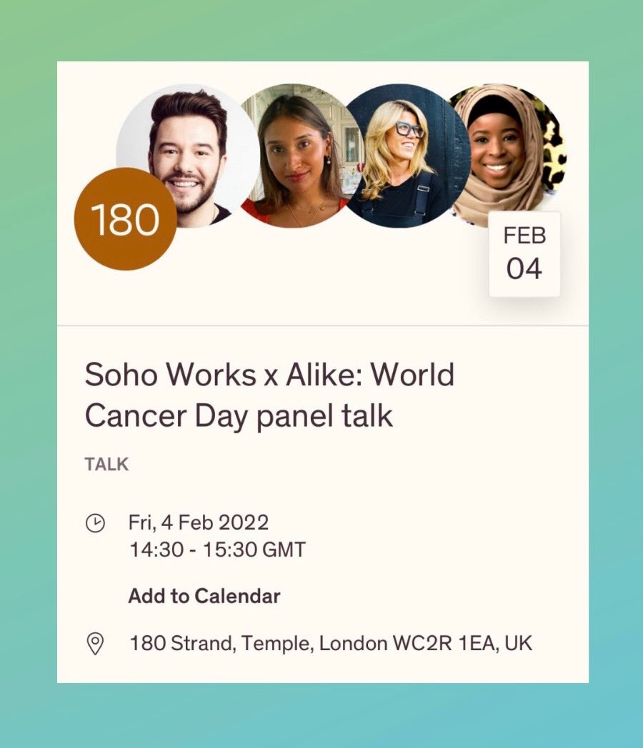 This year we’re celebrating #WorldCancerDay2022 by hosting an incredible panel in collaboration with Soho House. Featuring some extra special guests, we’re buzzing to talk all things tech for good and digital communities! Keep your eyes peeled for exciting snippets!