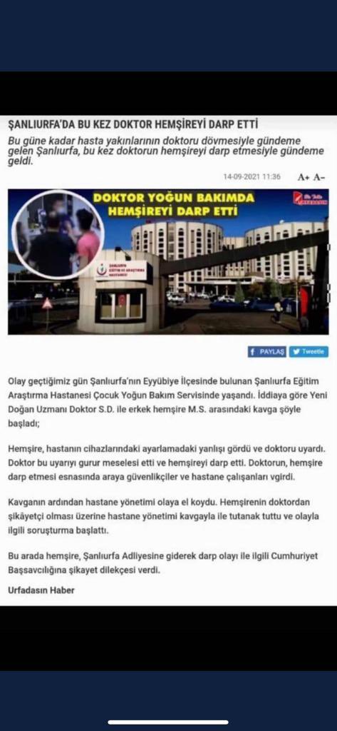 Yine aynı doktor yine bir olay !Bugün Şanlıurfa eğitim ve araştırma hastanesi yenidoğan yoğun bakımda bir  doktor hemşire arkadaşımıza “sen basit bir hemşiresin “ diyerek psikolojik şiddet uygulamıştır. #şeah <a href="/drfahrettinkoca/">Dr. Fahrettin Koca</a> <a href="/saglikbakanligi/">T.C. Sağlık Bakanlığı</a> <a href="/sagliksen/">SAĞLIK-SEN</a>