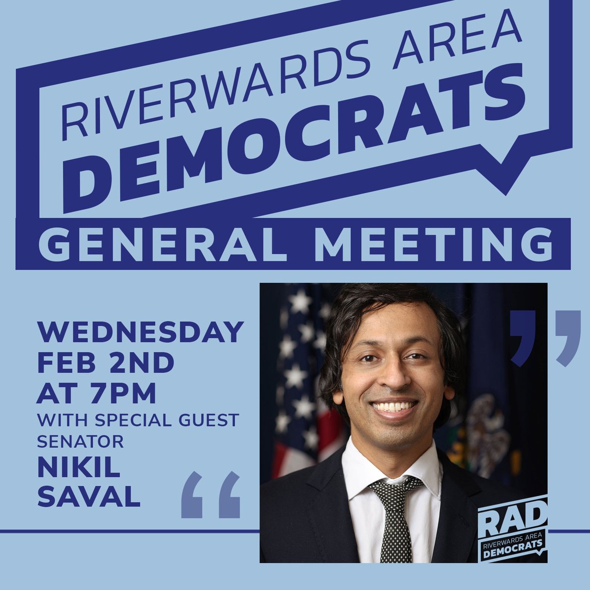 riverwardsdems's tweet photo. Tonight at 7 pm @SenatorSaval will join us for our February General Meeting. RSVP here and we'll send you the Zoom link: https://t.co/NELoX9LROH
#riverwards #politics #redistricting #2022races #2022elections #2020endorsements #radphilly #riverwardsdems https://t.co/uQ5Rj4Cp4v