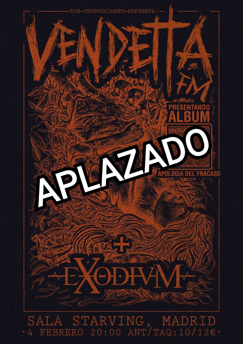 ExodiumMetal's tweet image. ❌ CONCIERTO DE MADRID APLAZADO ❌

Uno de los miembros de @VendettaFMSpain ha dado positivo en el dichoso virus, por lo que el concierto de este viernes se aplaza al 6 de marzo, fecha en la que no podremos estar con ellos.

Pronto anunciaremos nueva fecha en Madrid.