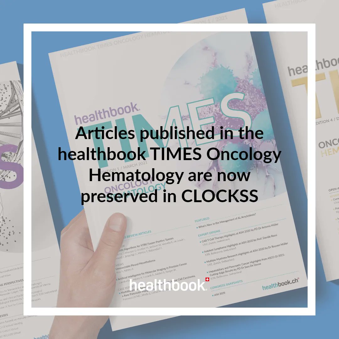 healthbook_ch's tweet image. We are pleased to announce that the articles published in the healthbook TIMES Oncology Hematology are now preserved in CLOCKSS, which provides a sustainable archive to ensure the long-term survival of web-based scholarly content.

#CLOCKSS #oncology #journal #openaccess