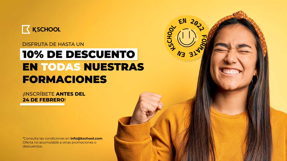 ¡𝙍𝙚𝙘𝙪𝙚𝙧𝙙𝙖 𝙦𝙪𝙚 𝙙𝙪𝙧𝙖𝙣𝙩𝙚 𝙚𝙡 𝙢𝙚𝙨 𝙙𝙚 𝙛𝙚𝙗𝙧𝙚𝙧𝙤 𝙢𝙖𝙩𝙧𝙞𝙘𝙪𝙡𝙖𝙧𝙩𝙚 𝙚𝙣 #𝙆𝙎𝙘𝙝𝙤𝙤𝙡 𝙚𝙨 𝙢𝙖𝙨 𝙛á𝙘𝙞𝙡! 

¿Por qué? ¡Porque toda nuestra formación tiene un 10% de descuento! 

bit.ly/34vOWFW

#KSchool #formación