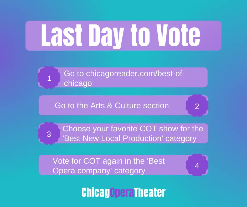 Hey, #COTFamily it's the last day to vote for us in the #ChicagoReader Best of 2021! You have until NOON today to cast votes. Thank you to those that already have voted! As always, here is the link for voting buff.ly/3KBU1gl 
#chicagoreader #carmen #becomingsantaclaus