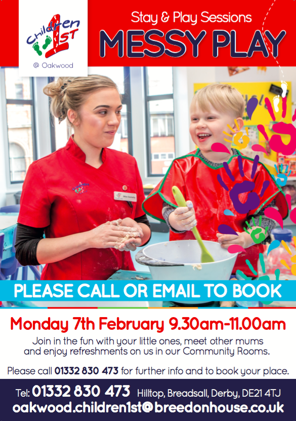 BreedonHouse's tweet photo. What better way to start the week than with messy play?! 

Children 1st @ Oakwood is hosting a FREE messy play session on Monday! Who is 
coming along? 

Please get in touch on 01332 830473 or email oakwood.children1st@breedonhouse.co.uk to book. 

#Oakwood #Derby #Breadsall https://t.co/9BZ8U6MFY3