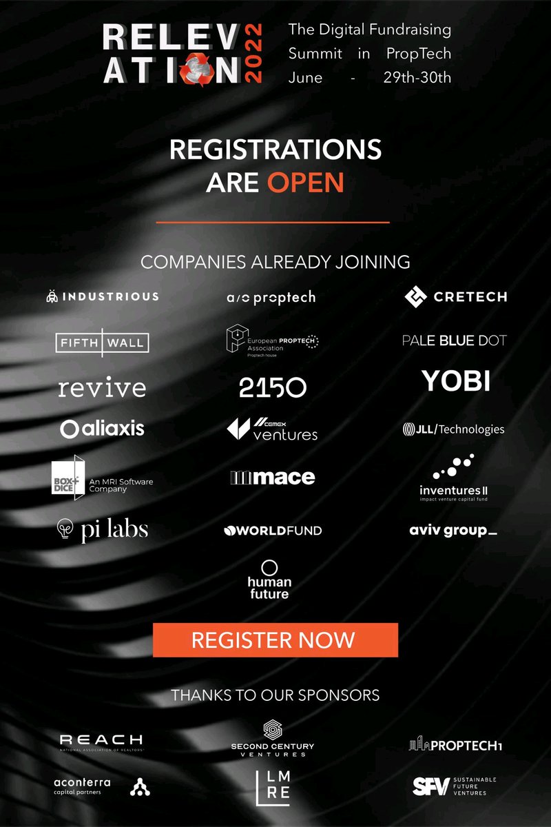 PropTech House (@proptechh) on Twitter photo ๐ฅ๐ฒ๐ด๐ถ๐๐๐ฟ๐ฎ๐๐ถ๐ผ๐ป๐ ๐ฎ๐ฟ๐ฒ ๐ผ๐ฝ๐ฒ๐ป! Don't miss RELEVATION the investment & fundraising summit for the built world!! Some of the leading #VC's have already joined! ๐๐ฟ๐ฎ๐ฏ ๐๐ผ๐๐ฟ ๐๐ถ๐ฐ๐ธ๐ฒ๐ ๐ป๐ผ๐: bit.ly/3sezbeP
Event supported by <a href="/cretech/">#PropTech</a>! ๐ฅ๐ฒ๐ด๐ถ๐๐๐ฟ๐ฎ๐๐ถ๐ผ๐ป๐ ๐ฎ๐ฟ๐ฒ ๐ผ๐ฝ๐ฒ๐ป! Don't miss RELEVATION the investment & fundraising summit for the built world!! Some of the leading #VC's have already joined! ๐๐ฟ๐ฎ๐ฏ ๐๐ผ๐๐ฟ ๐๐ถ๐ฐ๐ธ๐ฒ๐ ๐ป๐ผ๐: bit.ly/3sezbeP
Event supported by <a href="/cretech/">#PropTech</a>!