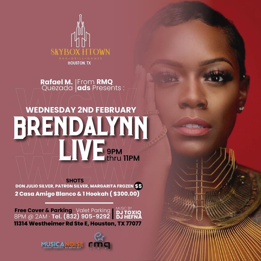 skyboxhtown's tweet photo. W.C.W presents @itsbrendalynn l Wednesday , Feb 2  l @skyboxhtown l 2 Casamigos Blanco &amp; 1 HK $300 l  Free Cover &amp; Parking l 
.
.
RSVP (832)905-9292 https://t.co/tRaTzSrZfk