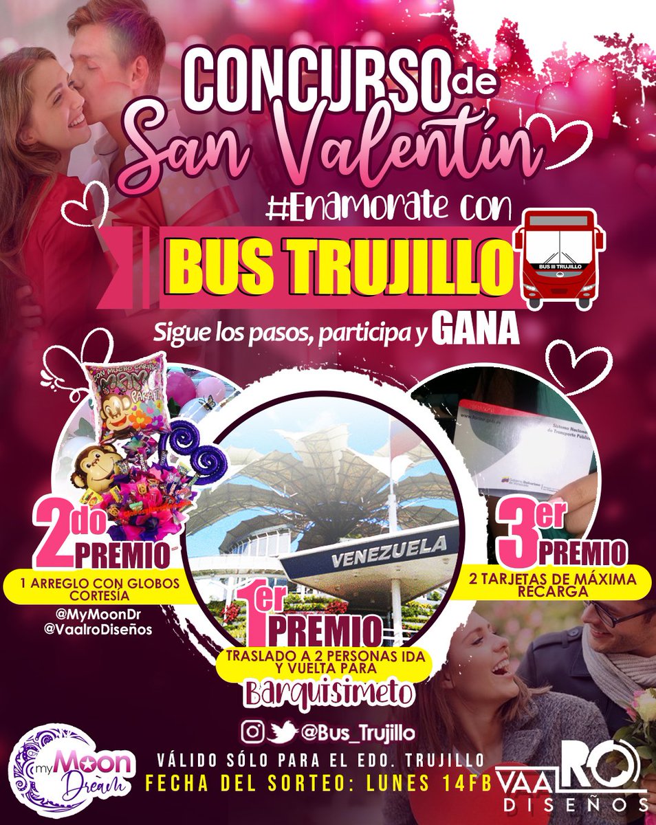 Bus_Trujillo's tweet photo. ▶️#Entérate | Queremos celebrar por todo lo alto el #MesDelAmor🤩💕Por eso, traemos un súper concurso, sigue los pasos en nuestra cuenta de Instagram @Bus_Trujillo y participa por 3 increíbles premios.

#EnamorateConBusTrujillo 🚍❤️
¡Suerte para todos, y que viva el amor!🥰❤️❣️ https://t.co/MUXWkgzkbX