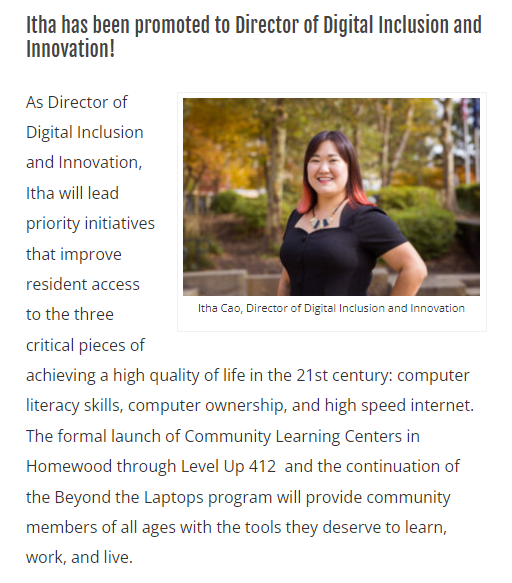 GlobalShaperPGH's tweet photo. Congratulations to our former Curator @ithacao! Itha is now the Director of Digital Inclusion and Innovation at @nhbdalliespgh! #ShaperImpact #Pittsburgh https://t.co/cfR6cixNqo