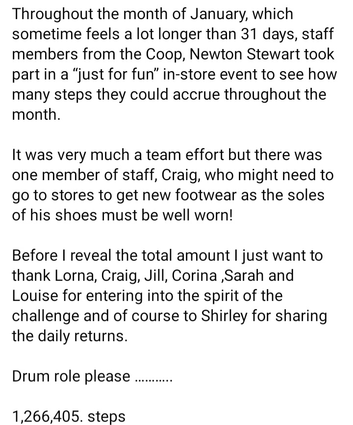 Excellent achievement from Newton Stewart 'in-Store Steppers'.