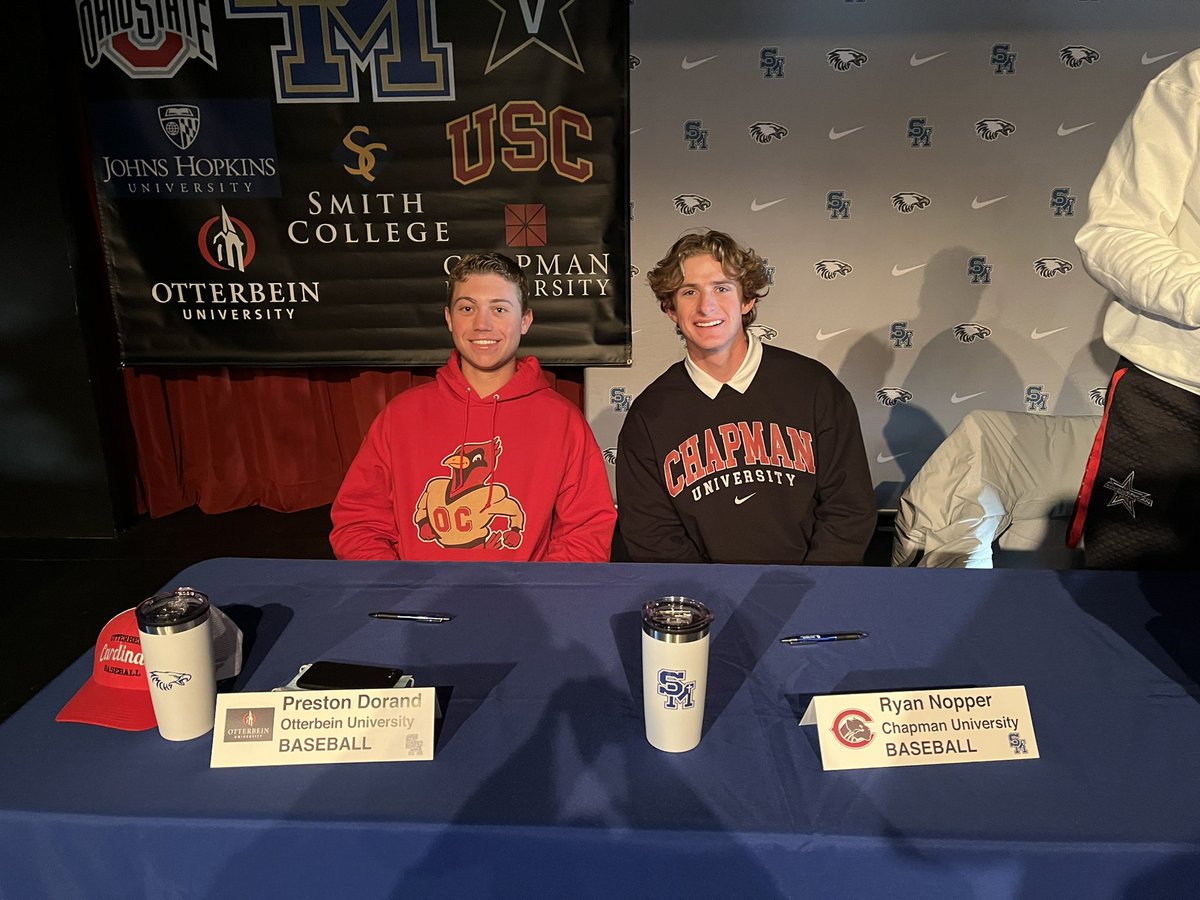 SMCHSBaseball's tweet photo. Great Morning celebrating @ryannopper_14 (Chapman University) and @dorand_preston (Otterbein University). Couple of high character young men who worked really hard to extend there baseball and academic careers! Congrats gentlemen! 

@SMCHSAthletics @SMCHSEagles https://t.co/05AP50o2dH