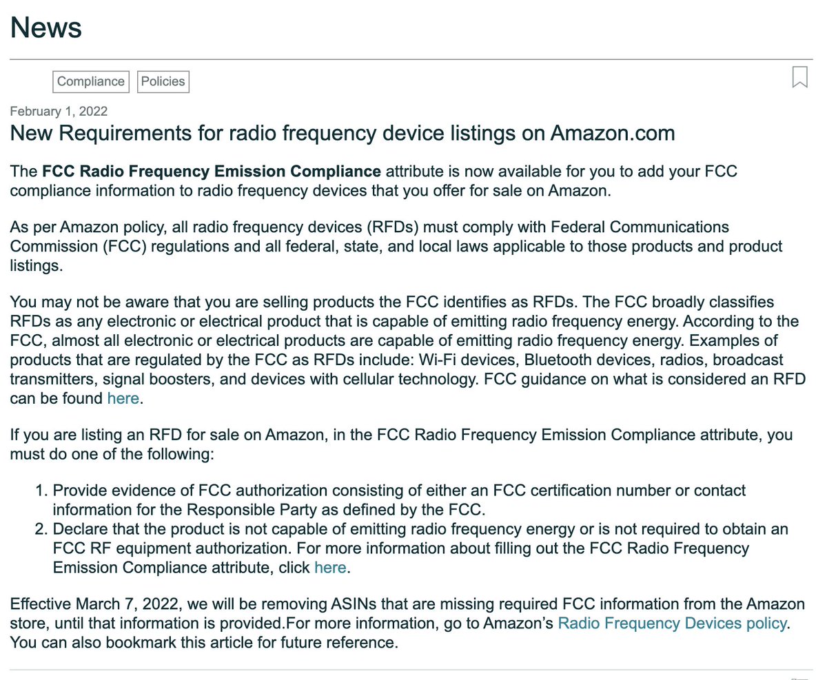 EliteSellerSoft's tweet photo. 🚨 AMAZON NEWS

There are new requirements for radio frequency device listings on Amazon! 

Do you or your clients manage this kind of product? 👀

More info on: https://t.co/B11siJemnf

#amazonseller #amazonnews https://t.co/fHssA0CmzU
