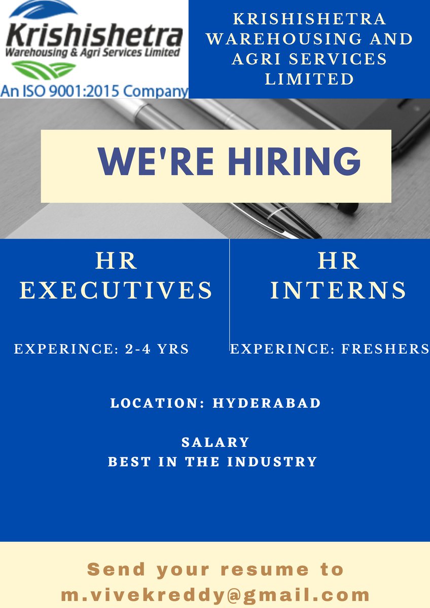 We're Hiring · Are You the One? Come And Join Us

We are looking for HR Executives and HR Interns for Hyderabad Location.
#hiring #hr #hrexecutive #hrinternship #hrintern #hrcommunity #job #work #recruitment