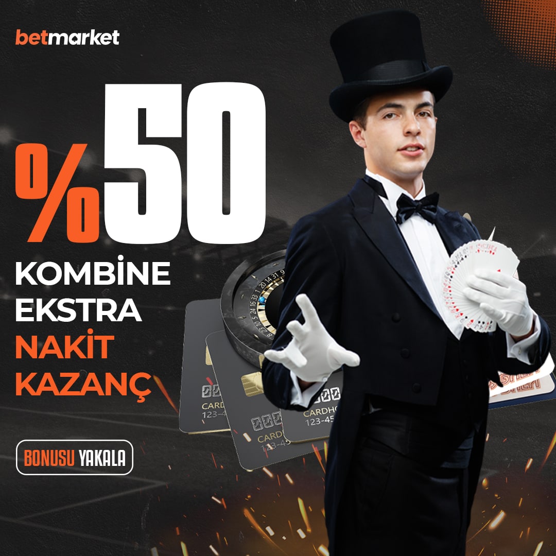 🎩Kombine bahislerinize özel %50 Kombine Ekstra Nakit Kazanç

#Betmarket'le kazancına kazanç kat!