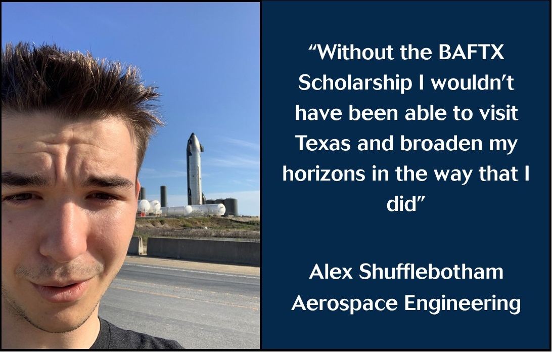 Swansea University Texas Strategic Partnership (@suintexas) on Twitter photo We are extremely grateful to <a href="/baftx/">BAFTX Scholarships</a> for offering scholarships which support <a href="/SwanseaUni/">Swansea University</a> students to study in #Texas
BAFTX scholar Alex told us:"Studying abroad enabled me to think bigger and take on challenges I previously thought I wasn't capable of" bit.ly/3IVIN4G We are extremely grateful to <a href="/baftx/">BAFTX Scholarships</a> for offering scholarships which support <a href="/SwanseaUni/">Swansea University</a> students to study in #Texas
BAFTX scholar Alex told us:"Studying abroad enabled me to think bigger and take on challenges I previously thought I wasn't capable of" bit.ly/3IVIN4G