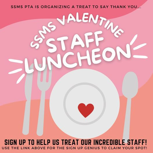SSMSPTA's tweet image. Please help us show our SSMS teachers and staff some well-deserved appreciation!  Let's fill their hearts and bellies by showcasing your favorite warm dishes and desserts.  Sign up here signupgenius.com/go/20F0D4AAFA6… to bring in something in a Crockpot / Instant Pot or dessert on 2/11!