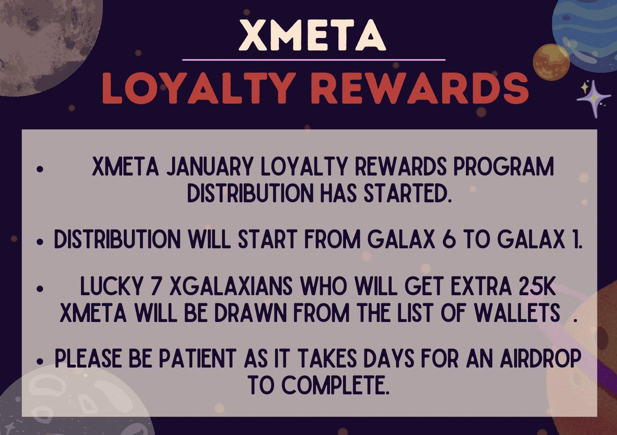 📢 January Loyalty Rewards program of <a href="/XGalaxiesNFTs/">XMETA on Bitrue for XGalaxiesNFTs</a> update! Distribution is now in progress! 🔥🔥🔥