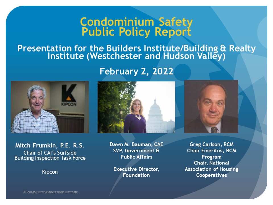 Don't miss tonight's Building and Realty Institute (BRI)/Cooperative and Condominium Advisory Council (CCAC) presentation! #WeAreCAI #CondoSafety