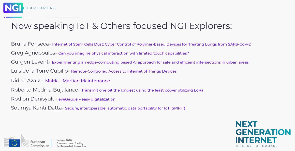Our NGI Explorers focused on #IoT and #other are presenting their projects and outstanding results, while being evaluated by a top-notch and well rounded jury for the ending award ceremony 🏆

Many congratulations for your achievements so far, your immense support to the <a href="/NGI4eu/">NGI4eu</a>