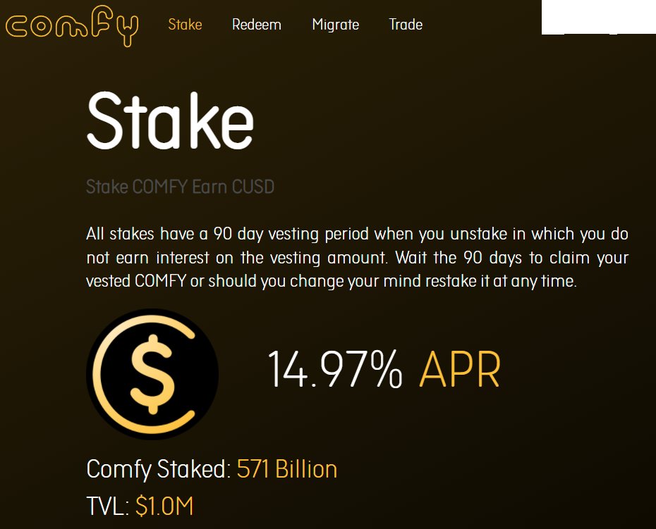 Over 57% of COMFY v2's supply is locked up staking, now THAT is impressive. If you haven't exchanged your v1 tokens to v2 tokens, please join our discord and ask ComfyDude to transfer you over. Get your COMFY and start staking!!

#100xCoin #WAGMI #StayComfy #GetComfy #crypto