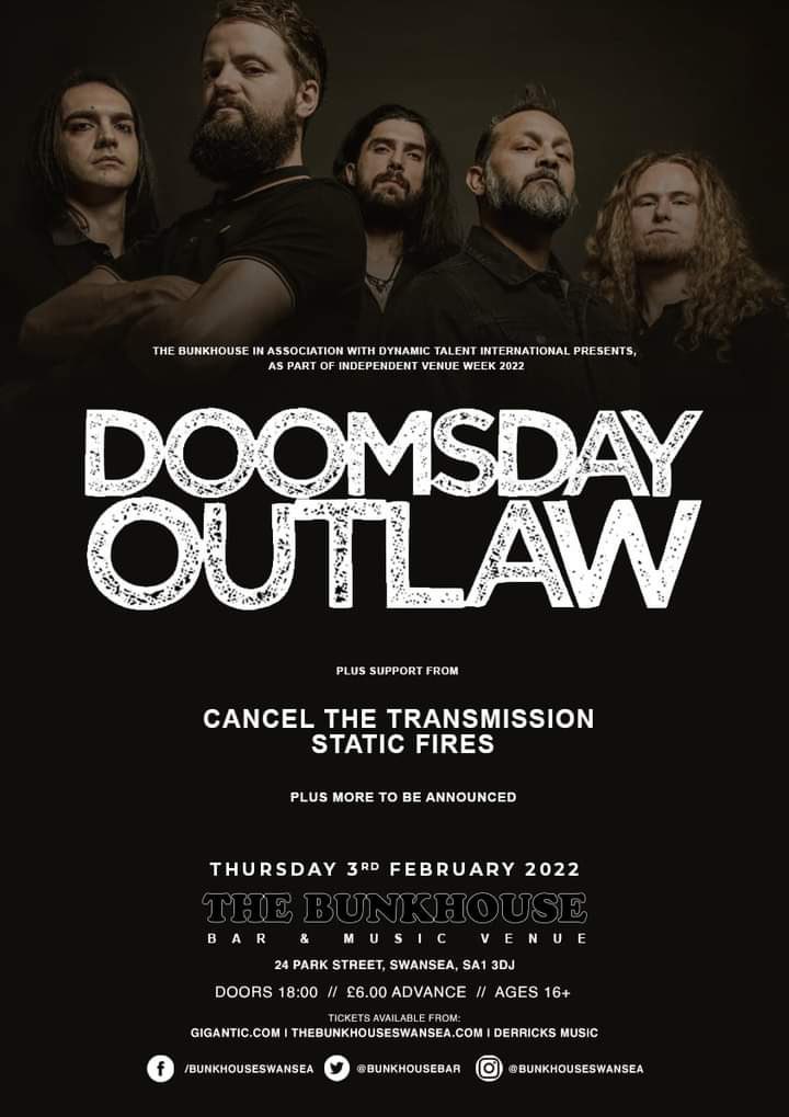 Doomsday Outlaw (@doomsdayoutlaw) on Twitter photo First night of the tour tomorrow. Check us out at The Bunkhouse, Swansea with <a href="/CTTBANDUK/">Cancel The Transmission</a> and <a href="/StaticFires/">Static Fires</a>
bunkhousebar.gigantic.com/ivw2022-doomsd… First night of the tour tomorrow. Check us out at The Bunkhouse, Swansea with <a href="/CTTBANDUK/">Cancel The Transmission</a> and <a href="/StaticFires/">Static Fires</a>
bunkhousebar.gigantic.com/ivw2022-doomsd…