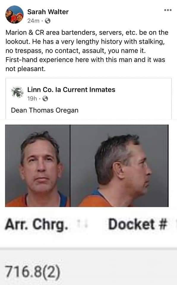 Calefaix's tweet image. This tweet was about this guy. Ive unfortunately had multiple encounters with him. He also goes by the name Dave Stevenson as well as Dean. He showed up to town about 2 weeks ago and has been arrested for these charges multiple times since. Keep an eye out yall, be safe 💜