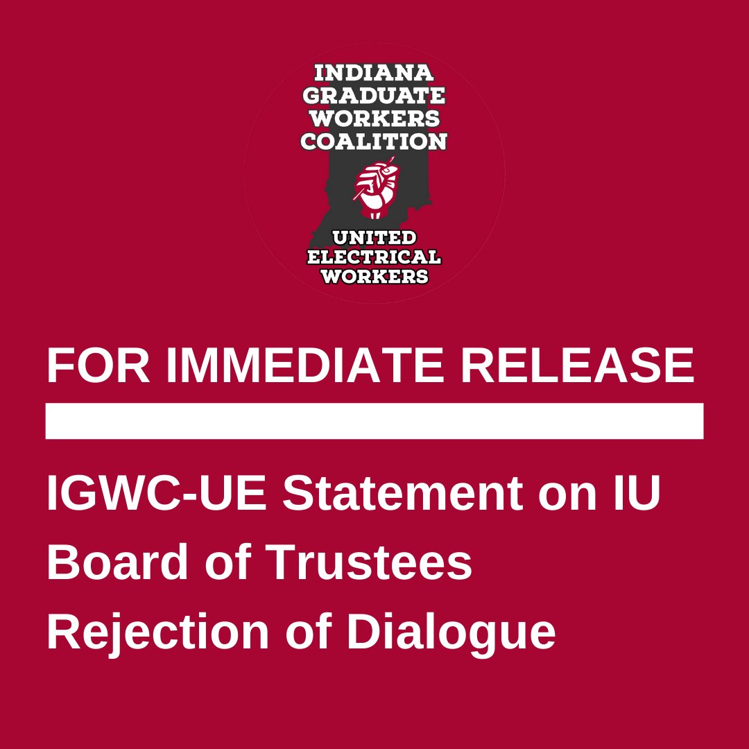 IndianaGrads's tweet image. FOR IMMEDIATE RELEASE: Last December, we submitted 1600 cards and requested a union election. Yesterday, IU administration rejected our request for dialogue. Our full statement in following tweet.